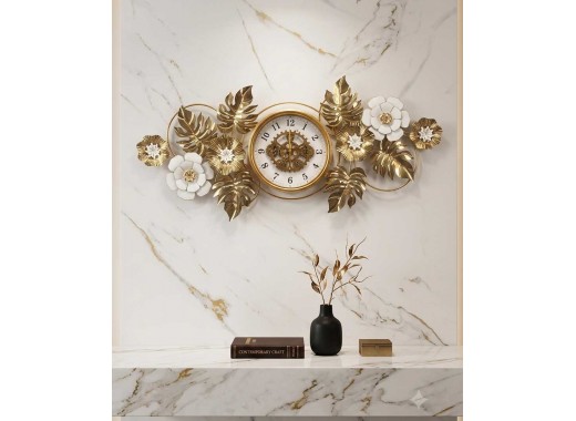 Pepper Flower Wall Clock Gold And White